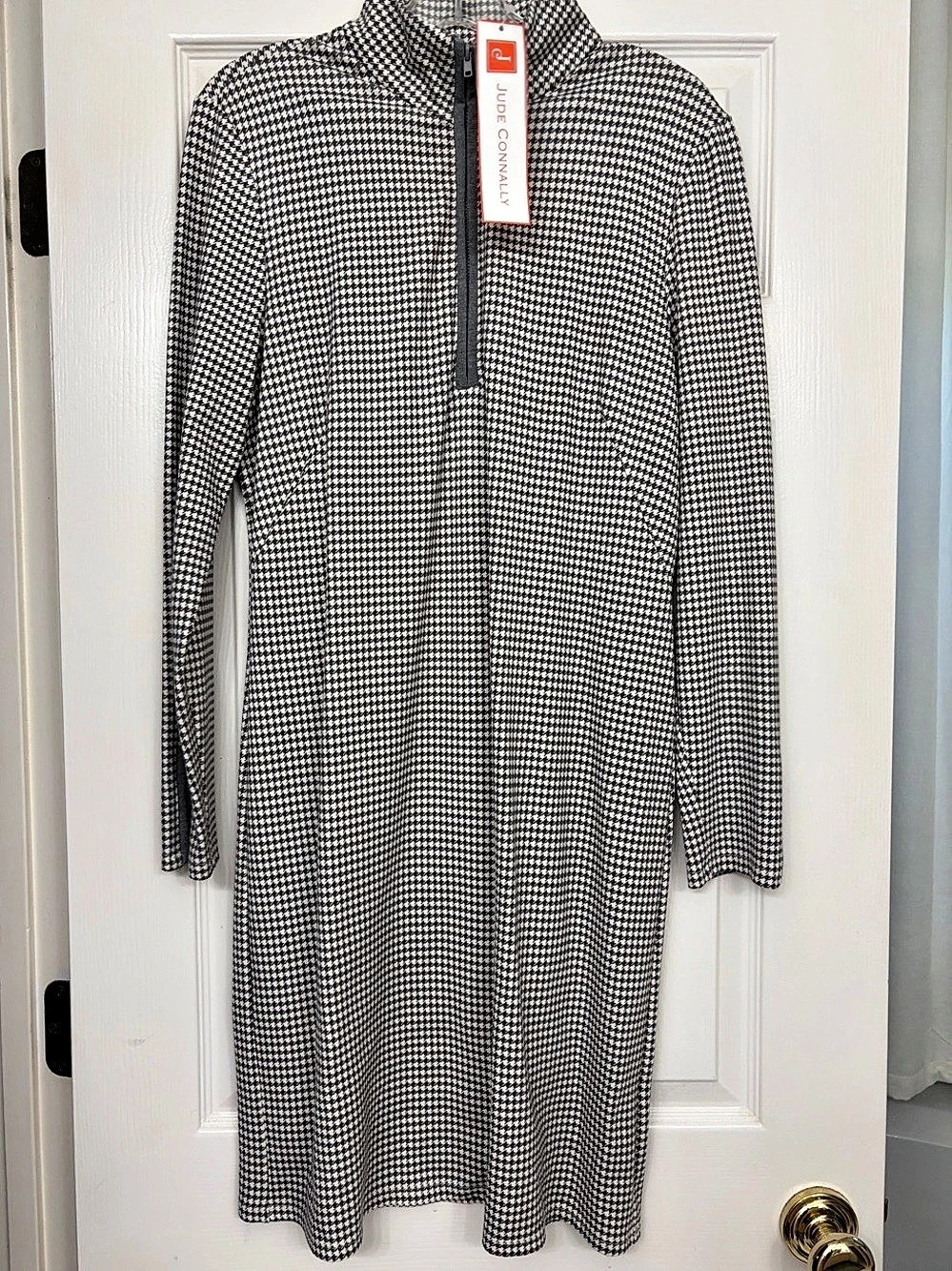 Jude Connally Anna Printed Ponte Houndstooth Maxi Dress Gray & White Medium NWT